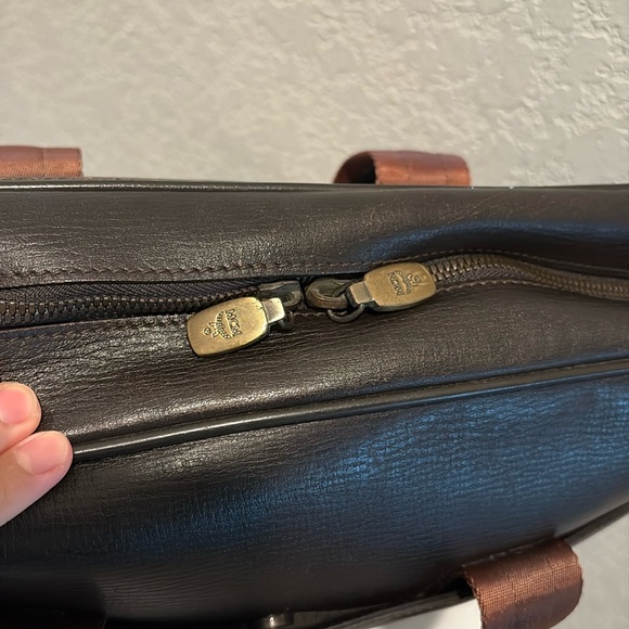MCM Black Leather Briefcase-Style Backpack with Brown Handles - Picture 15 of 16